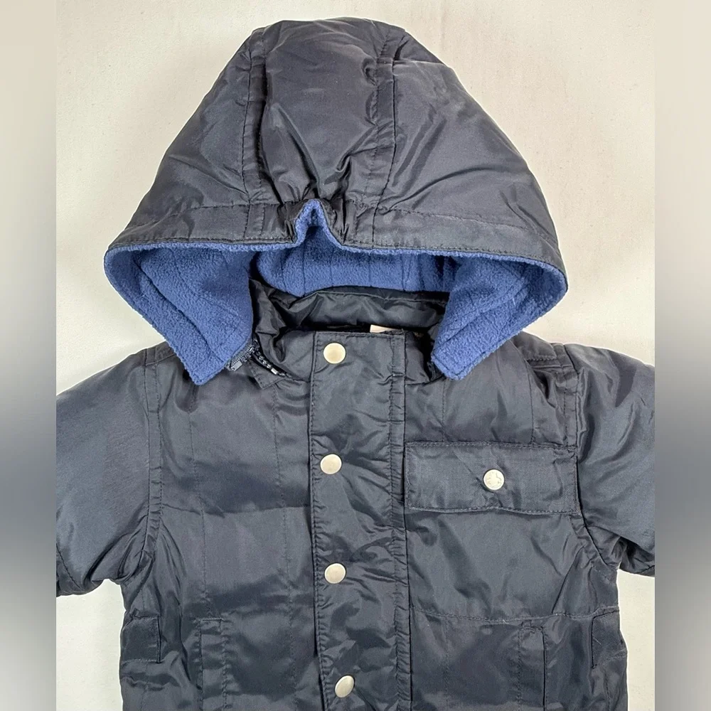 BABY‎ GAP Baby Boy Y2K Navy Blue Fleece Lined Detachable Hood Puffer Jacket 3-6M